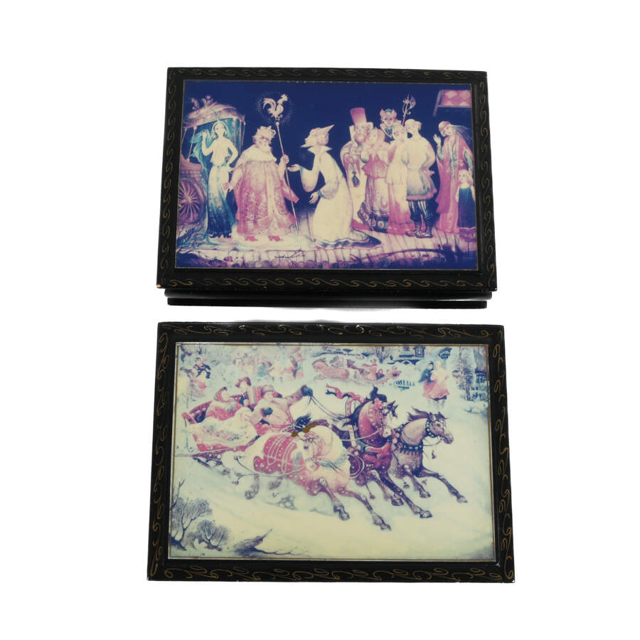 Eight-Piece Collection of Russian Hand-Painted Lacquer Boxes-6