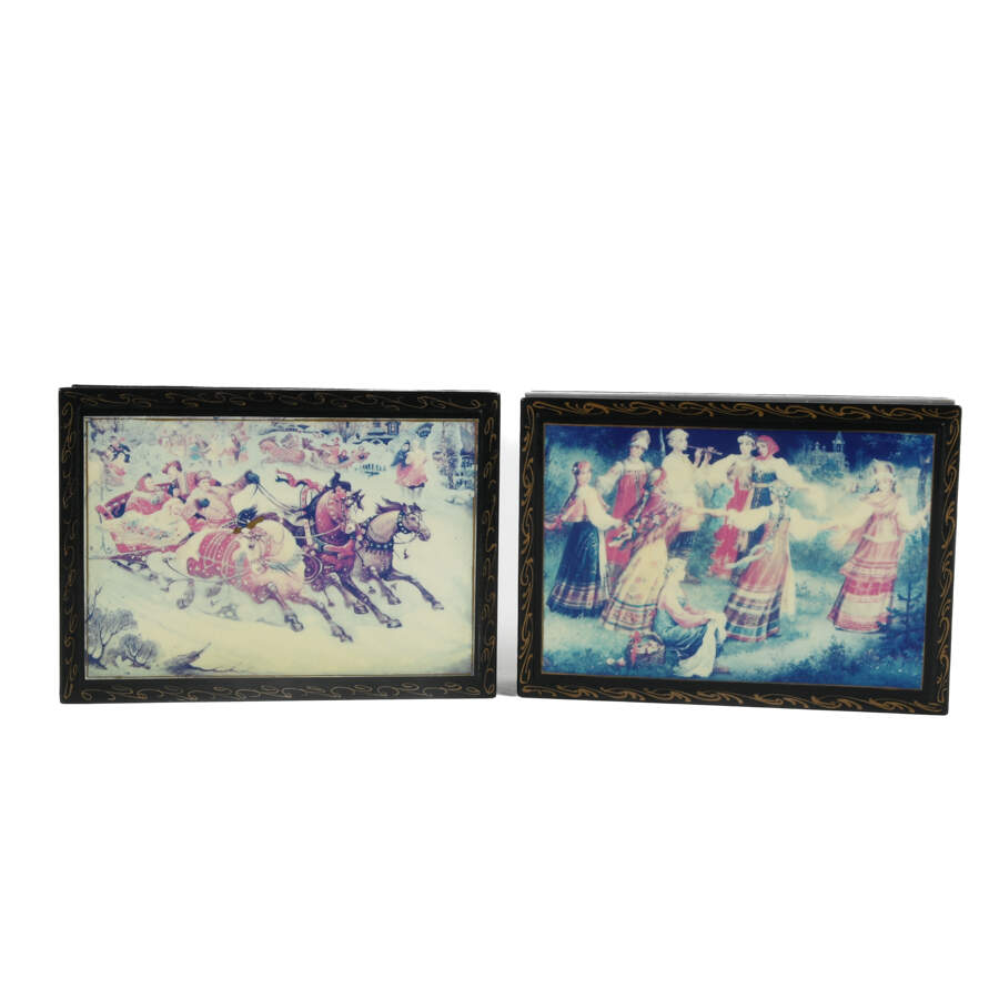 Eight-Piece Collection of Russian Hand-Painted Lacquer Boxes-5