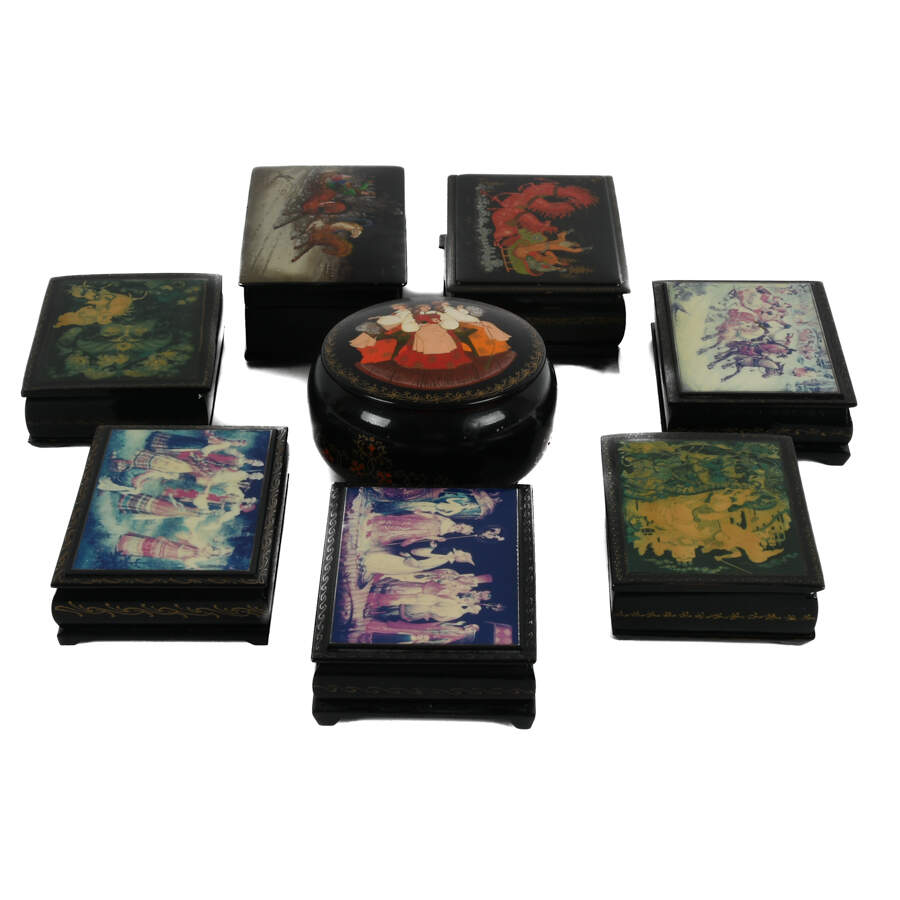 Eight-Piece Collection of Russian Hand-Painted Lacquer Boxes-3