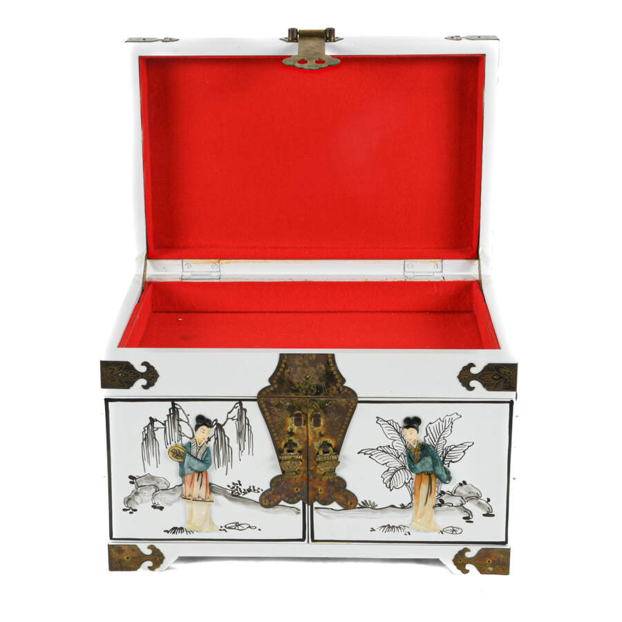 Chinese White Lacquer Figural Scene Jewelry Box-7