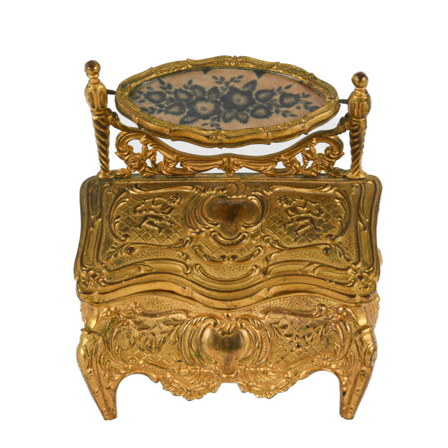Whimsical Ornate Gilt   and Figural Jewelry Casket-1