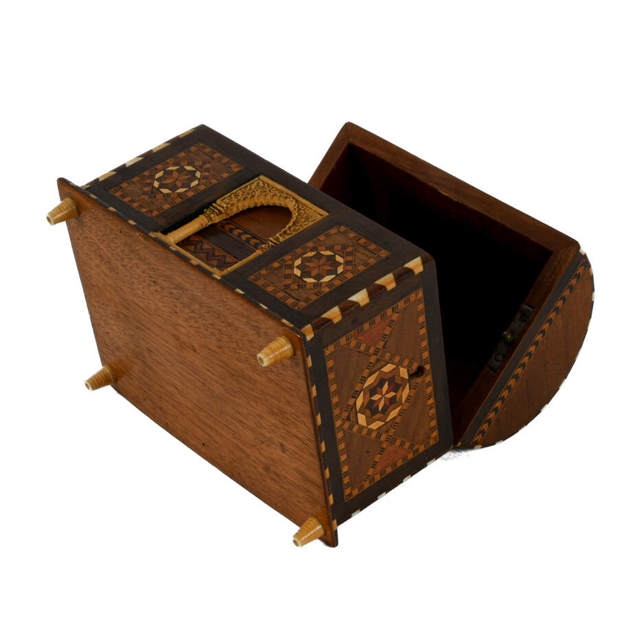 Spanish Marquetry Inlaid Architectural Model Jewelry Chest-7