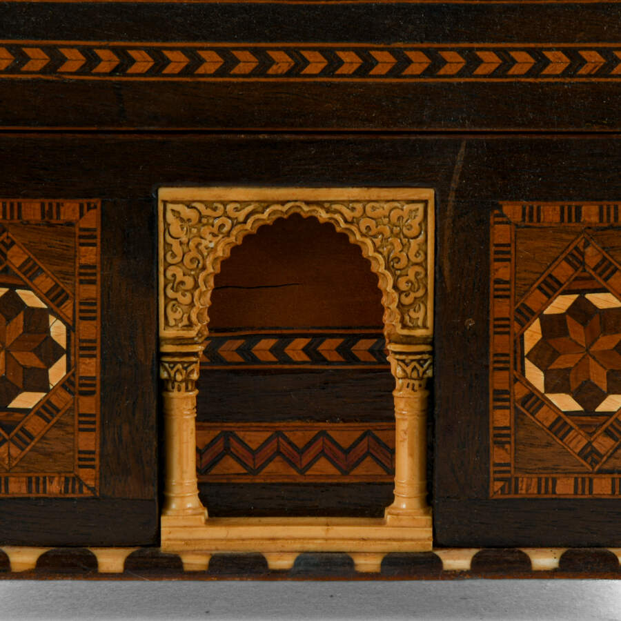 Spanish Marquetry Inlaid Architectural Model Jewelry Chest-6