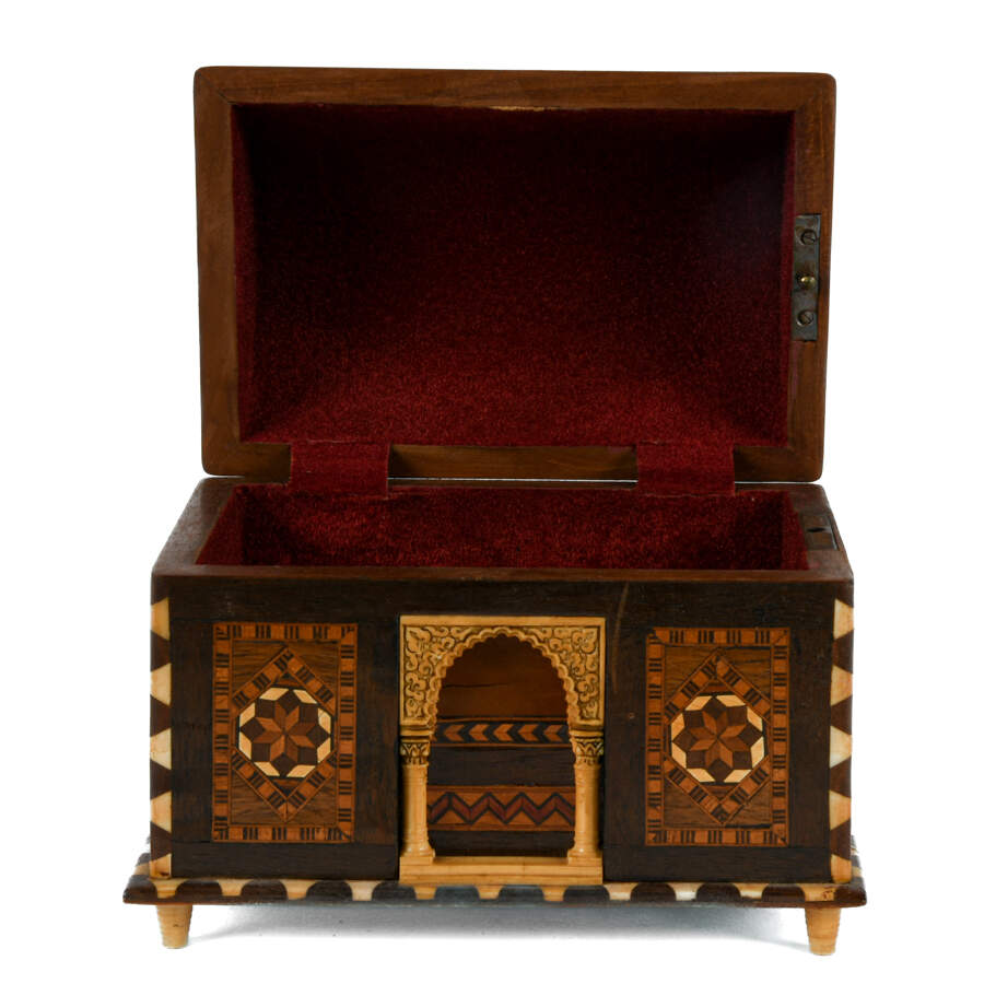 Spanish Marquetry Inlaid Architectural Model Jewelry Chest-5