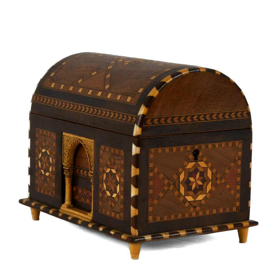 Spanish Marquetry Inlaid Architectural Model Jewelry Chest-2
