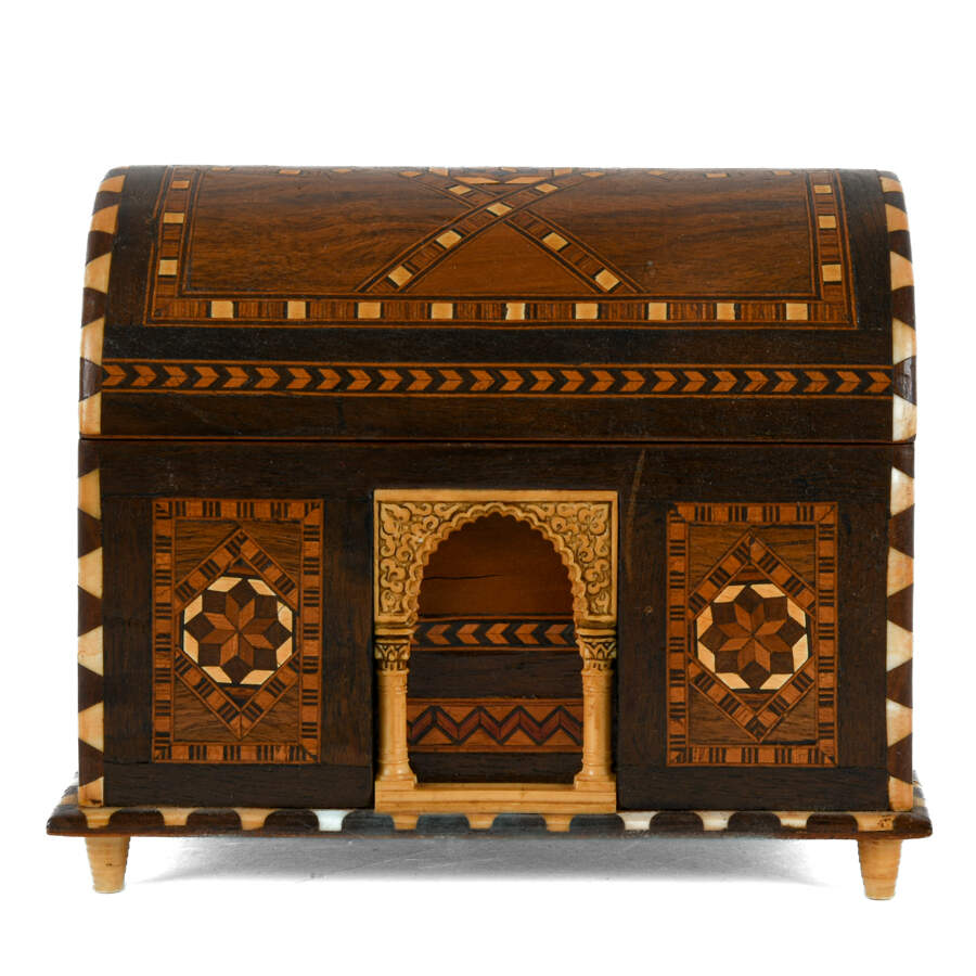 Spanish Marquetry Inlaid Architectural Model Jewelry Chest-1