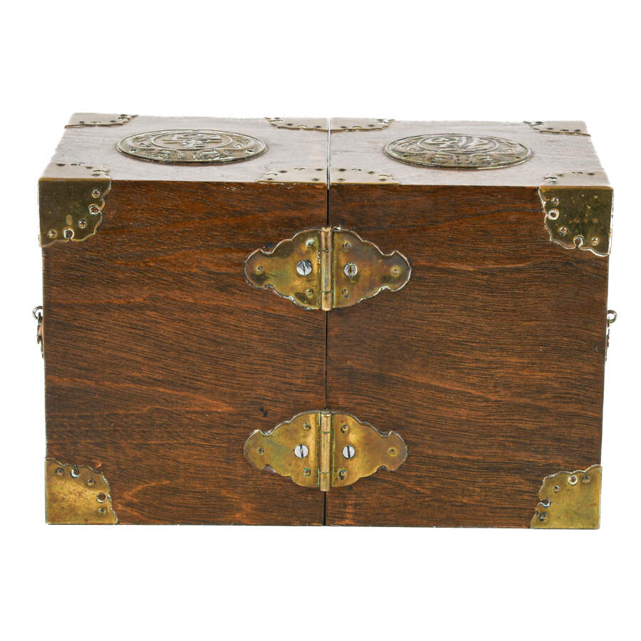 Chinese Folding Hardwood Jewelry Box with Brass Mounts-3