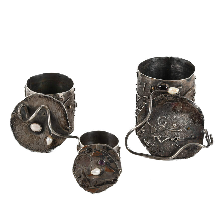 Grouping of Three Sterling and Pearl Inset Trinket Boxes-5