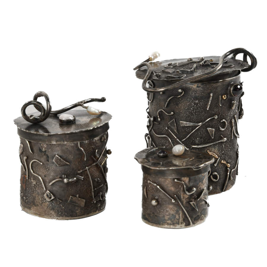 Grouping of Three Sterling and Pearl Inset Trinket Boxes-4