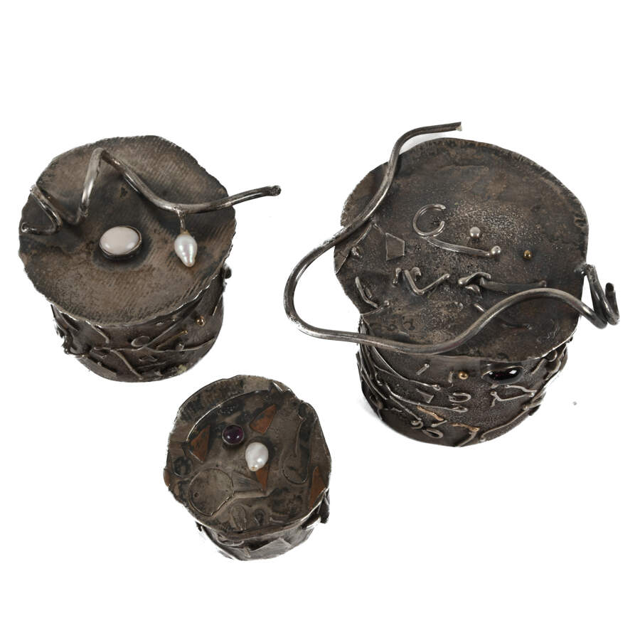 Grouping of Three Sterling and Pearl Inset Trinket Boxes-2