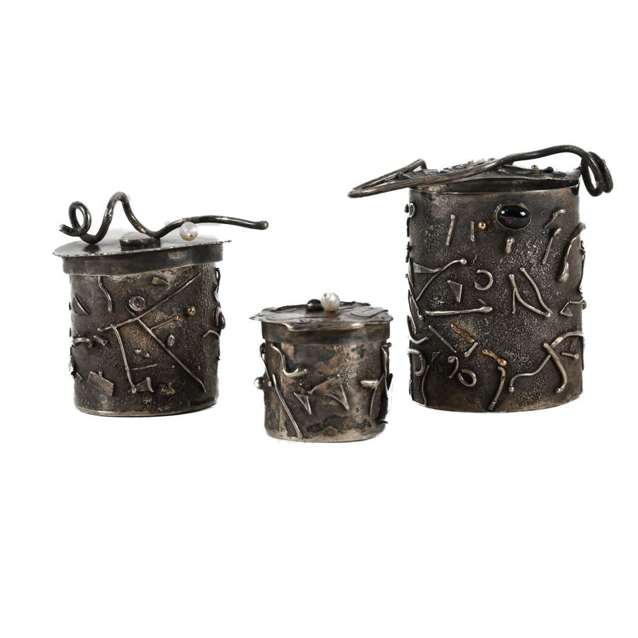 Grouping of Three Sterling and Pearl Inset Trinket Boxes-1