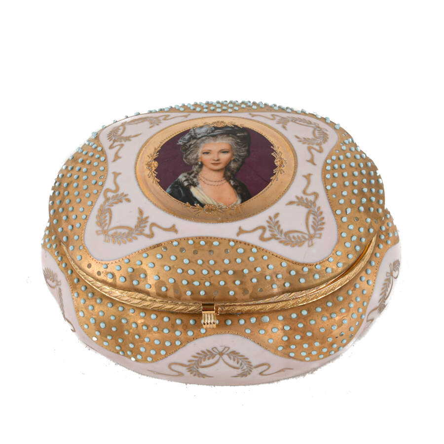 Vintage Ardalt Jeweled Moriage Portrait Powder Box-1