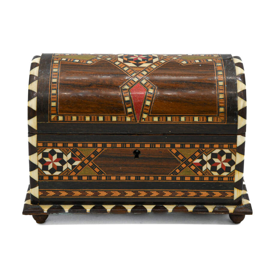 Spanish Dome Top Marquetry Inlaid Jewelry Chest-1