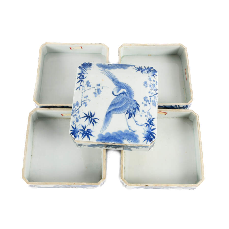 Antique Japanese Blue and White Five-Tiered Stacked Rectangular Lunch Box-4