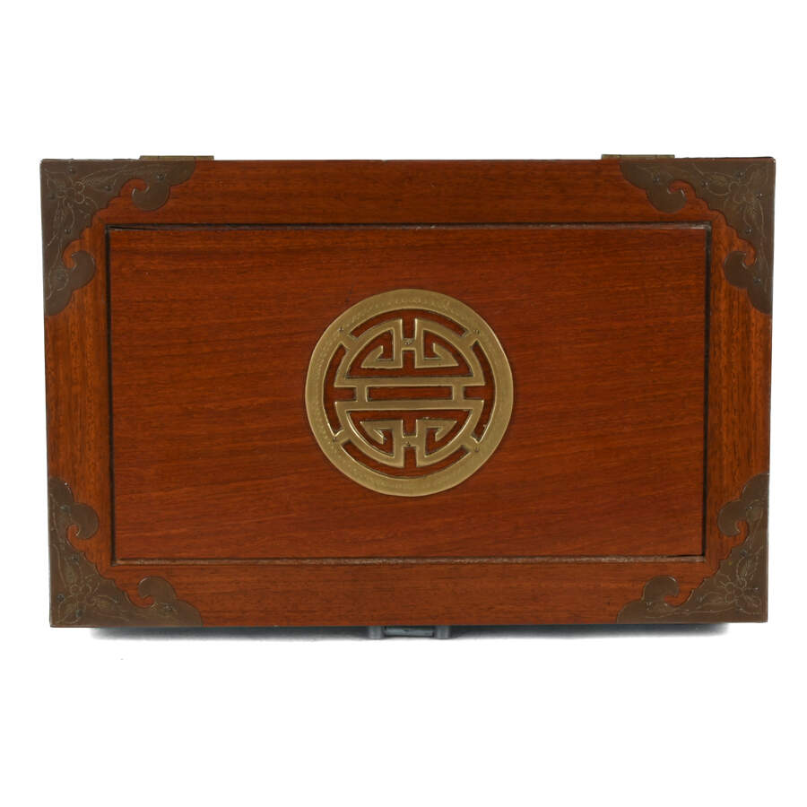 Red Chinese Wood and Brass Jewelry Box-15