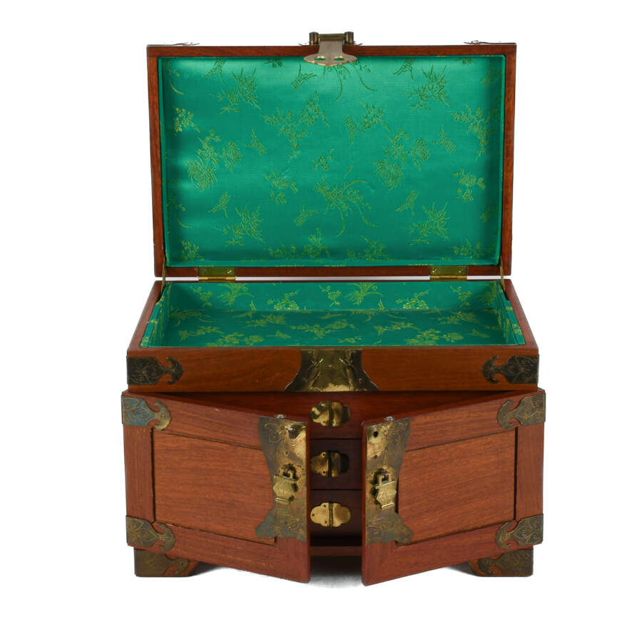 Red Chinese Wood and Brass Jewelry Box-14