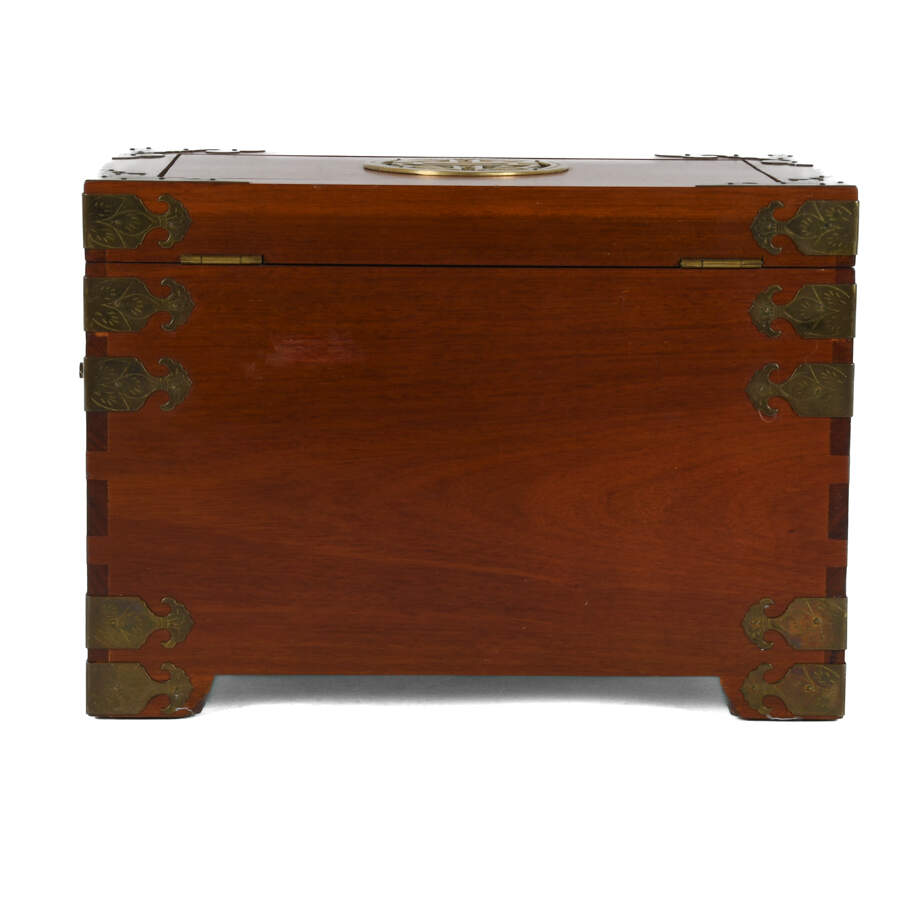 Red Chinese Wood and Brass Jewelry Box-12