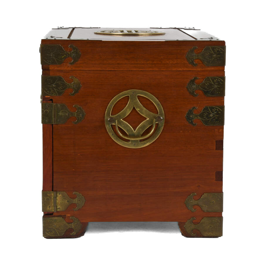 Red Chinese Wood and Brass Jewelry Box-11