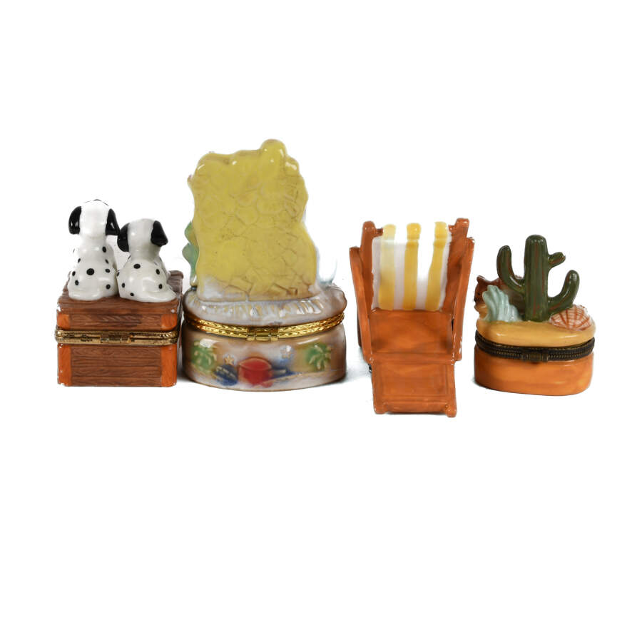 Group of 4 Dresser Boxes, Manger, Cactus, Beach Chair, Dalmation Dogs-3