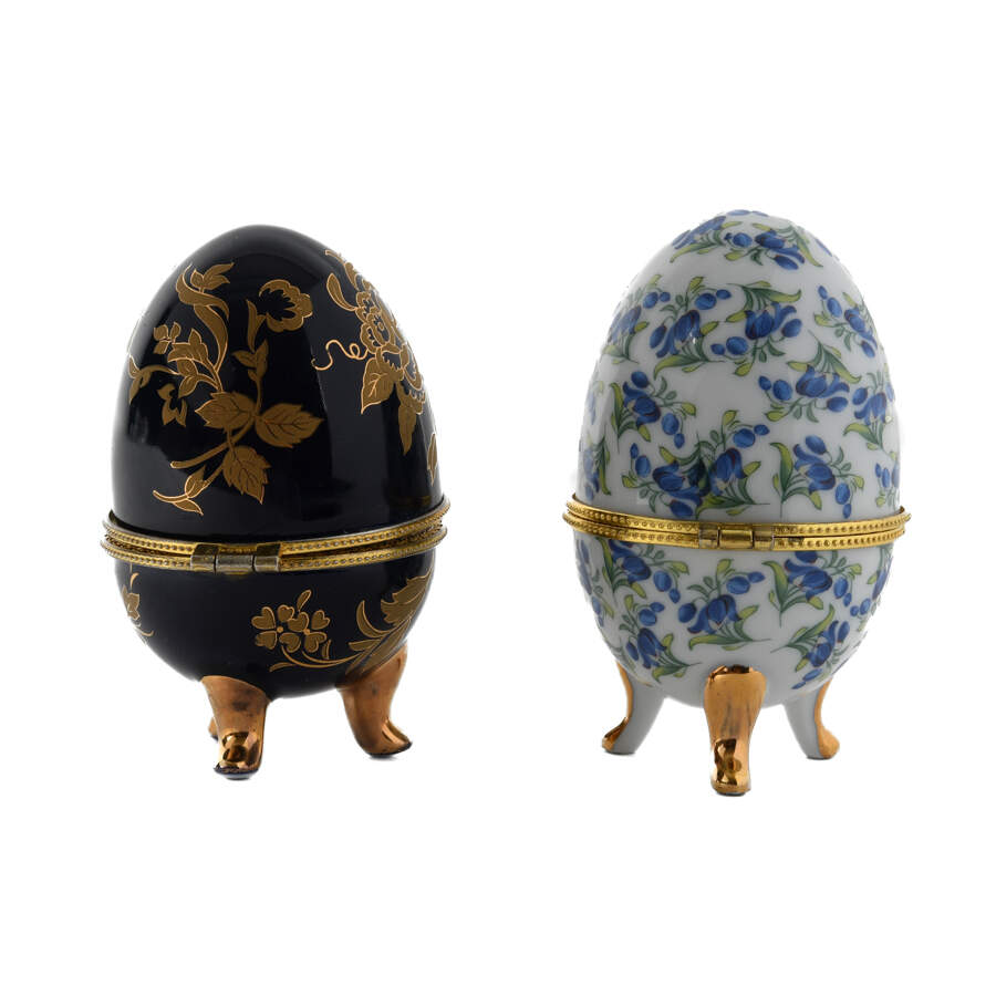 Group of Two Porcelain Egg Hinged Dresser Boxes-3