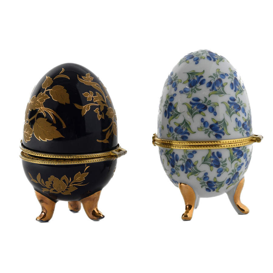 Group of Two Porcelain Egg Hinged Dresser Boxes-2