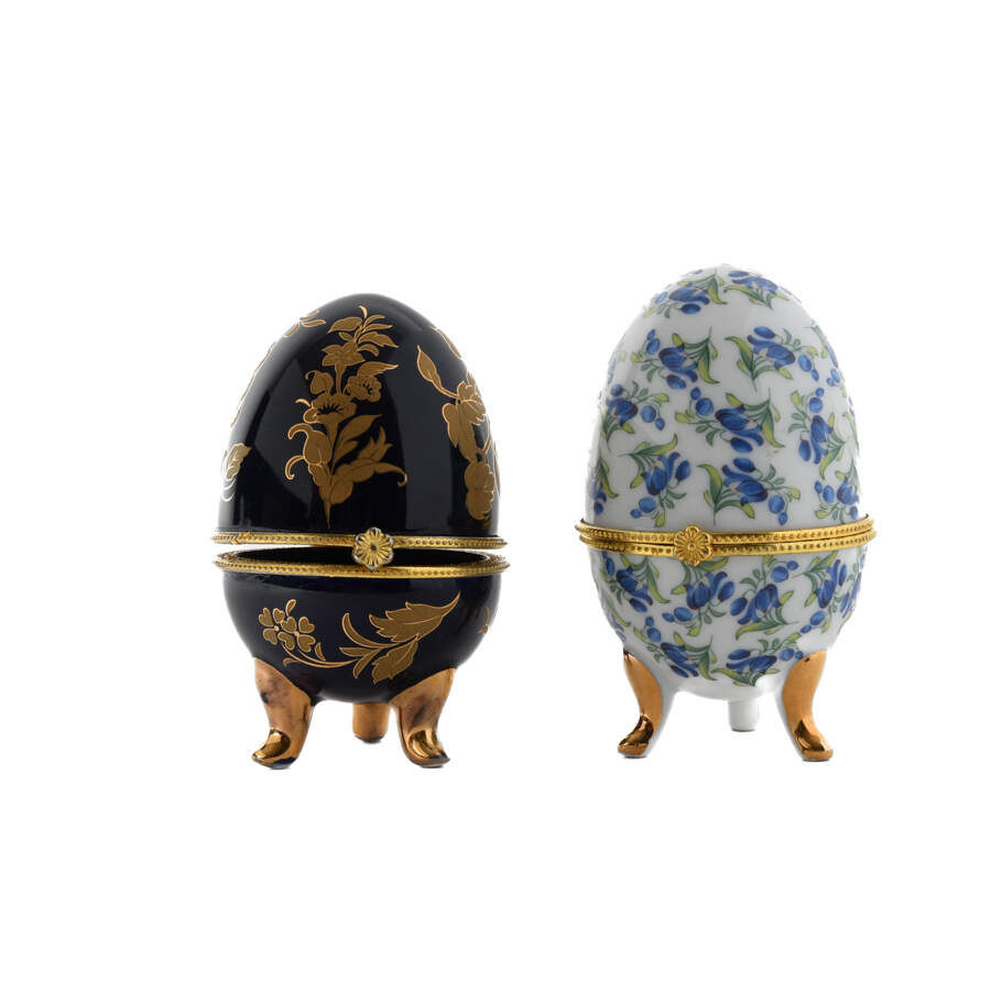 Group of Two Porcelain Egg Hinged Dresser Boxes-1