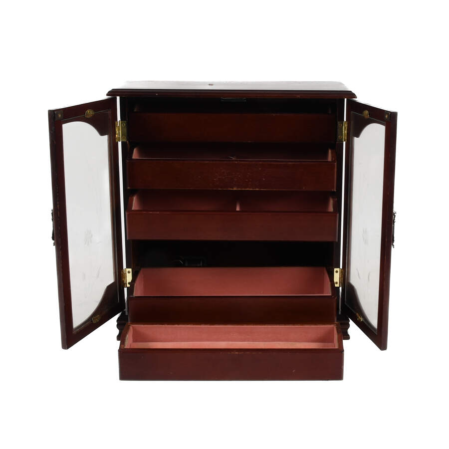 Mahogany Glass Front Footed Jewelry Cabinet-5