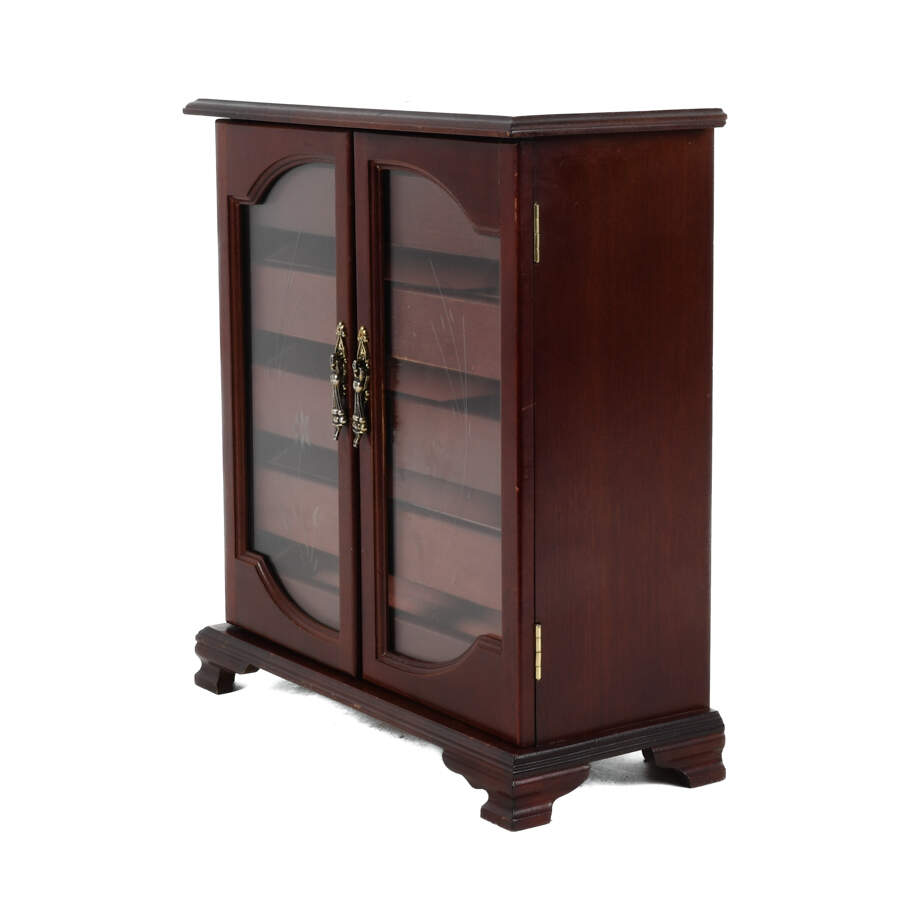 Mahogany Glass Front Footed Jewelry Cabinet-2