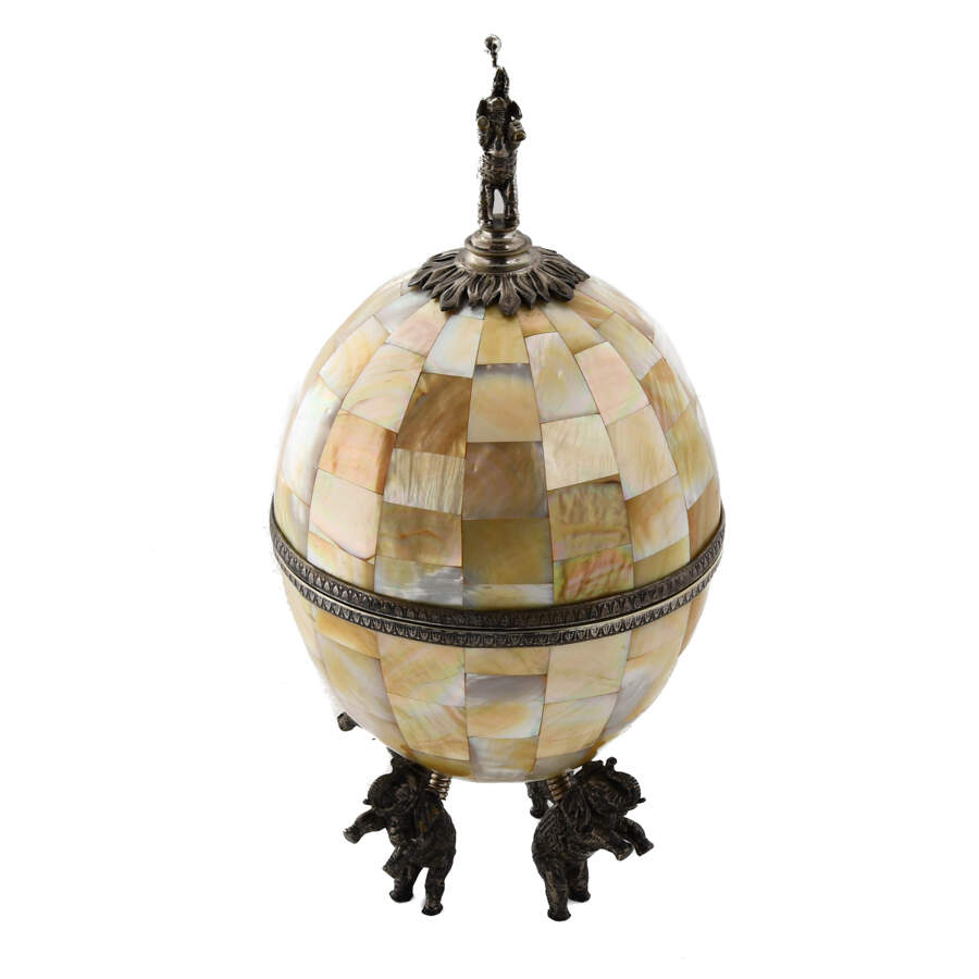 Maitland-Smith Mid-Century Modern Mother of Pearl Egg and Figural Box-2