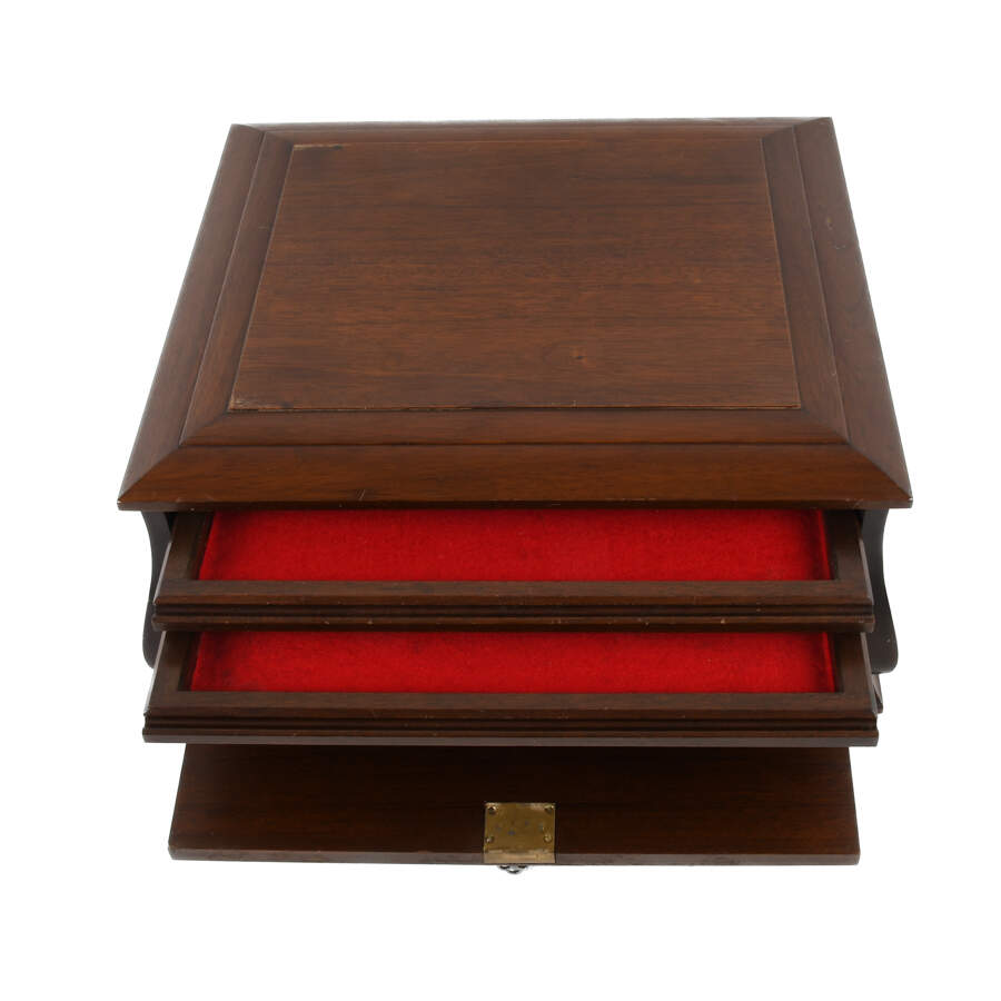 Large Mahogany and Ornate Brass Handle Jewelry Casket-5