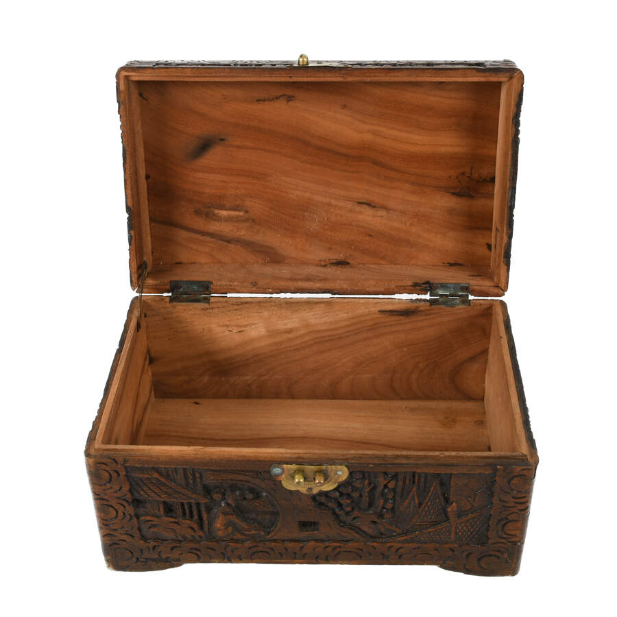 Chinese Carved Wood Camphor Storage Box-12