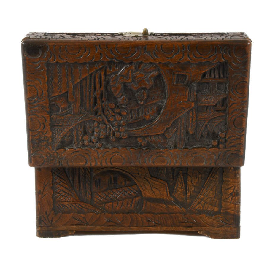 Chinese Carved Wood Camphor Storage Box-11