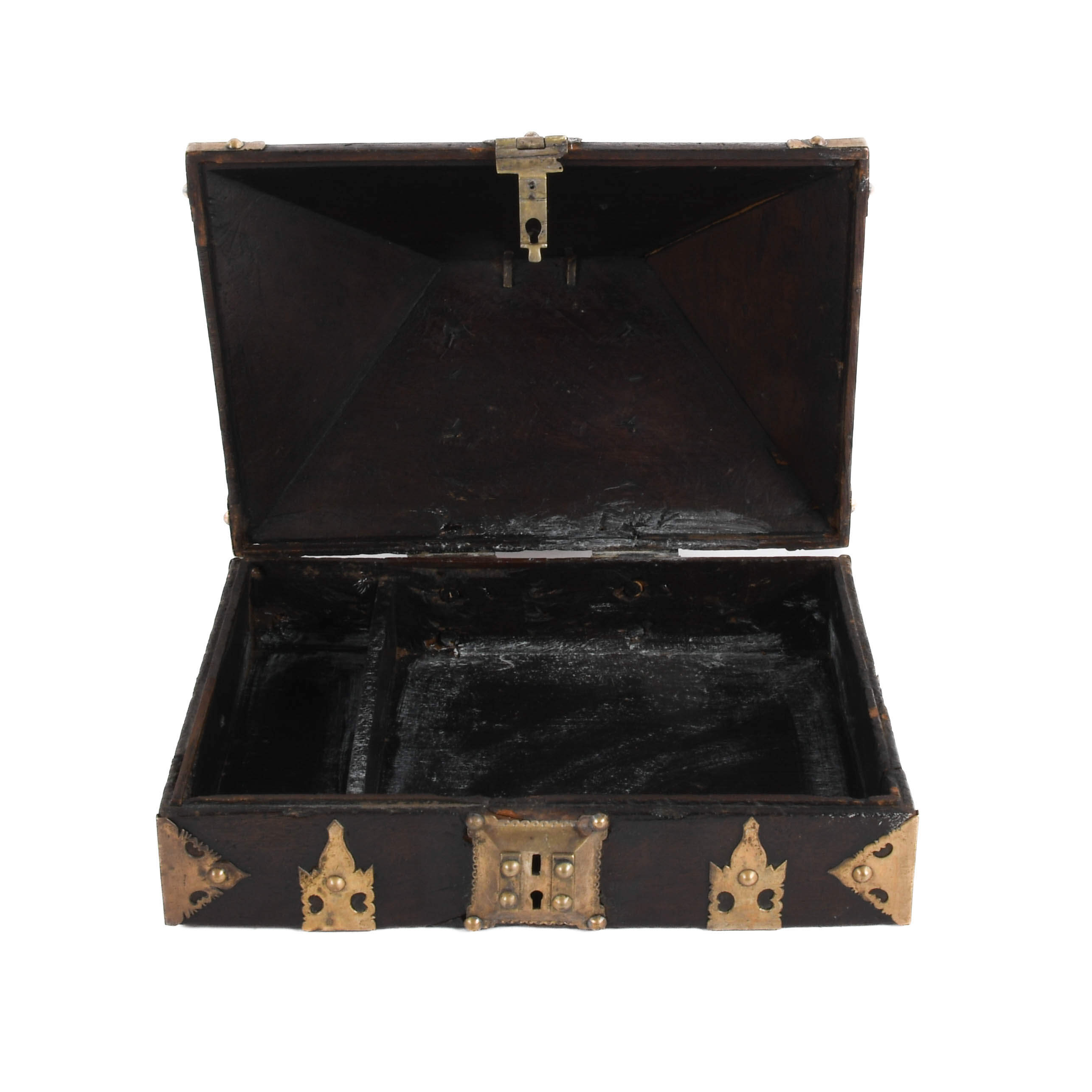 Antique Wood and Brass Dowry Jewelry Box-6