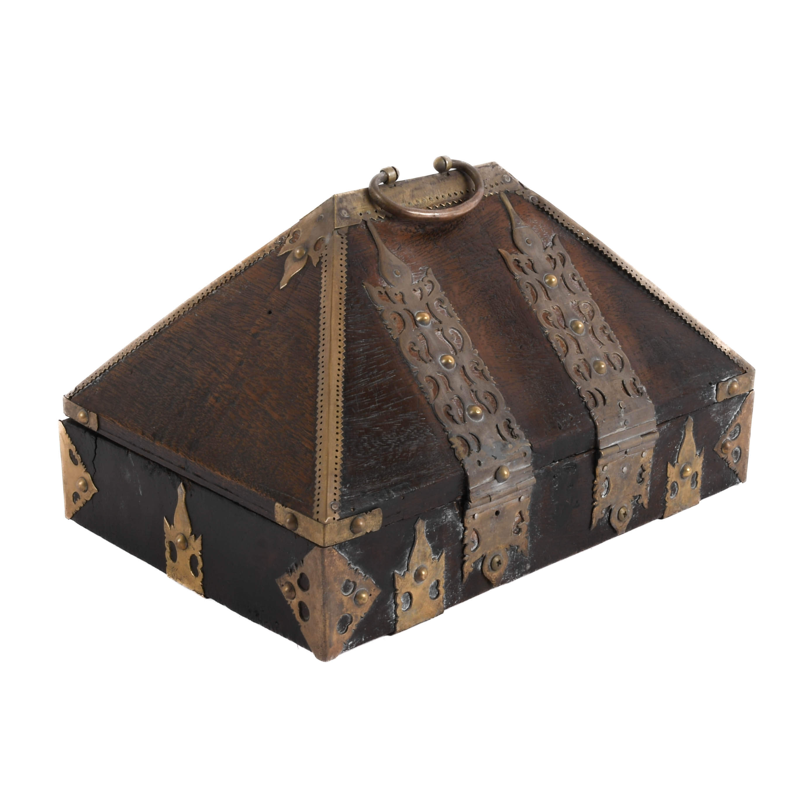 Antique Wood and Brass Dowry Jewelry Box-5