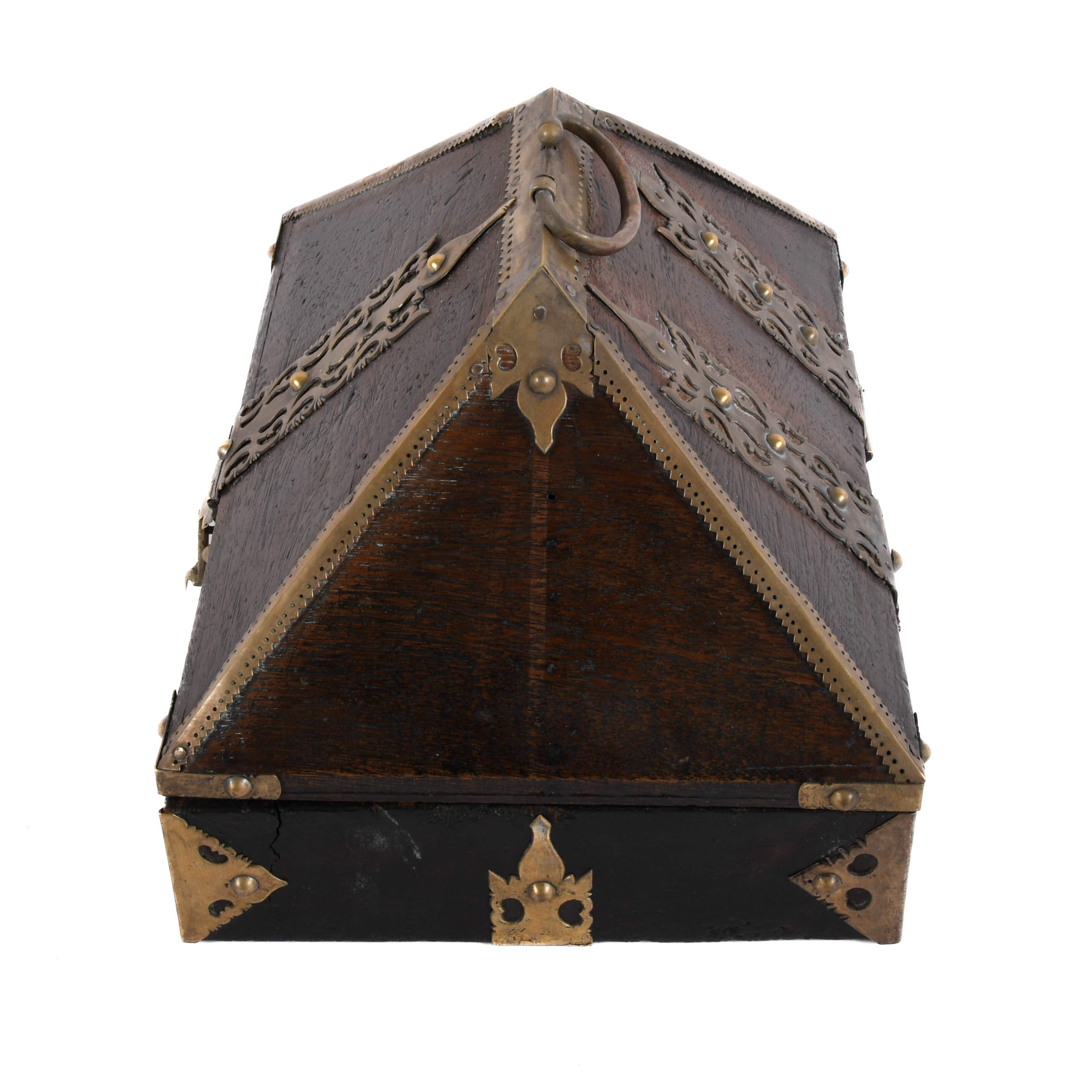 Antique Wood and Brass Dowry Jewelry Box-4