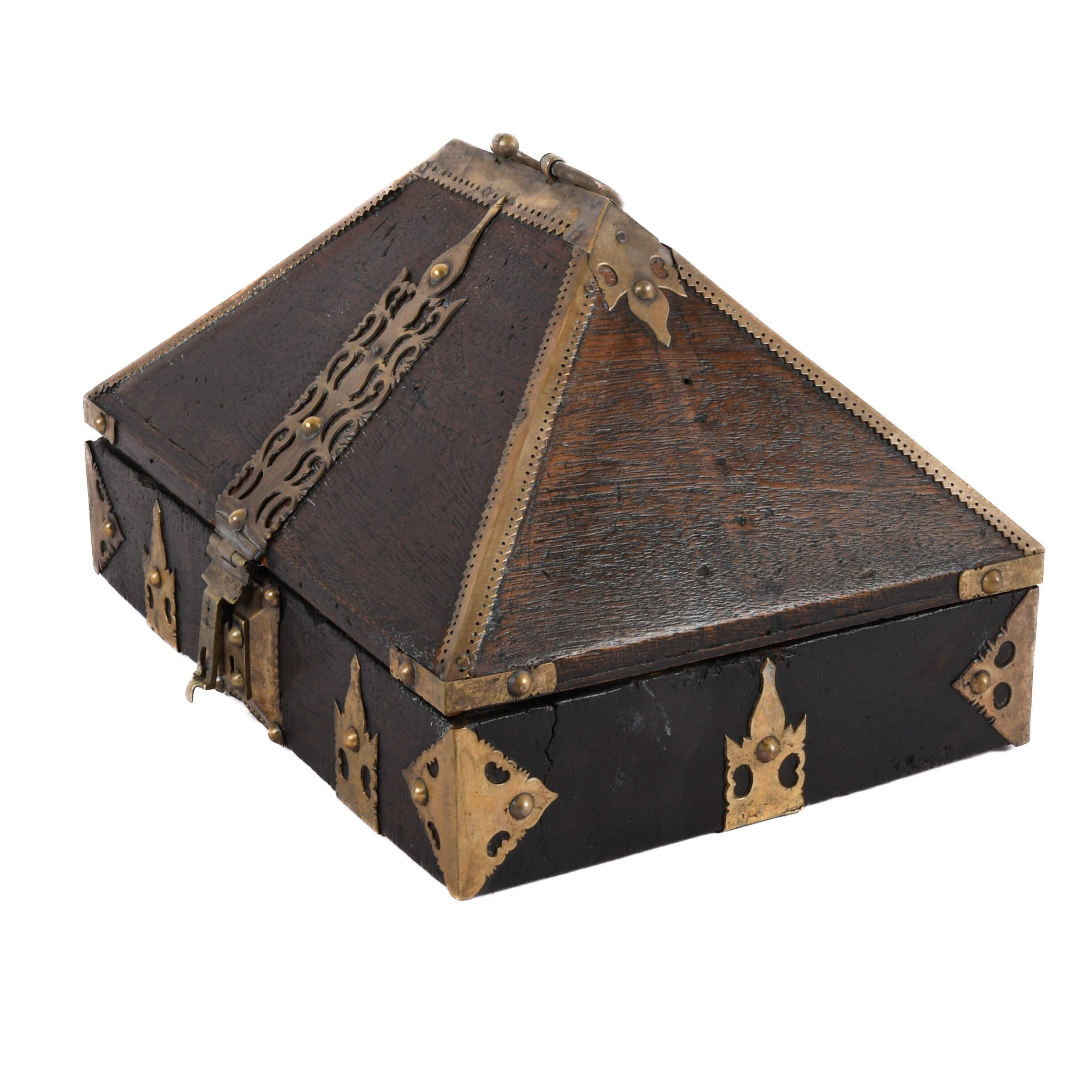 Antique Wood and Brass Dowry Jewelry Box-3