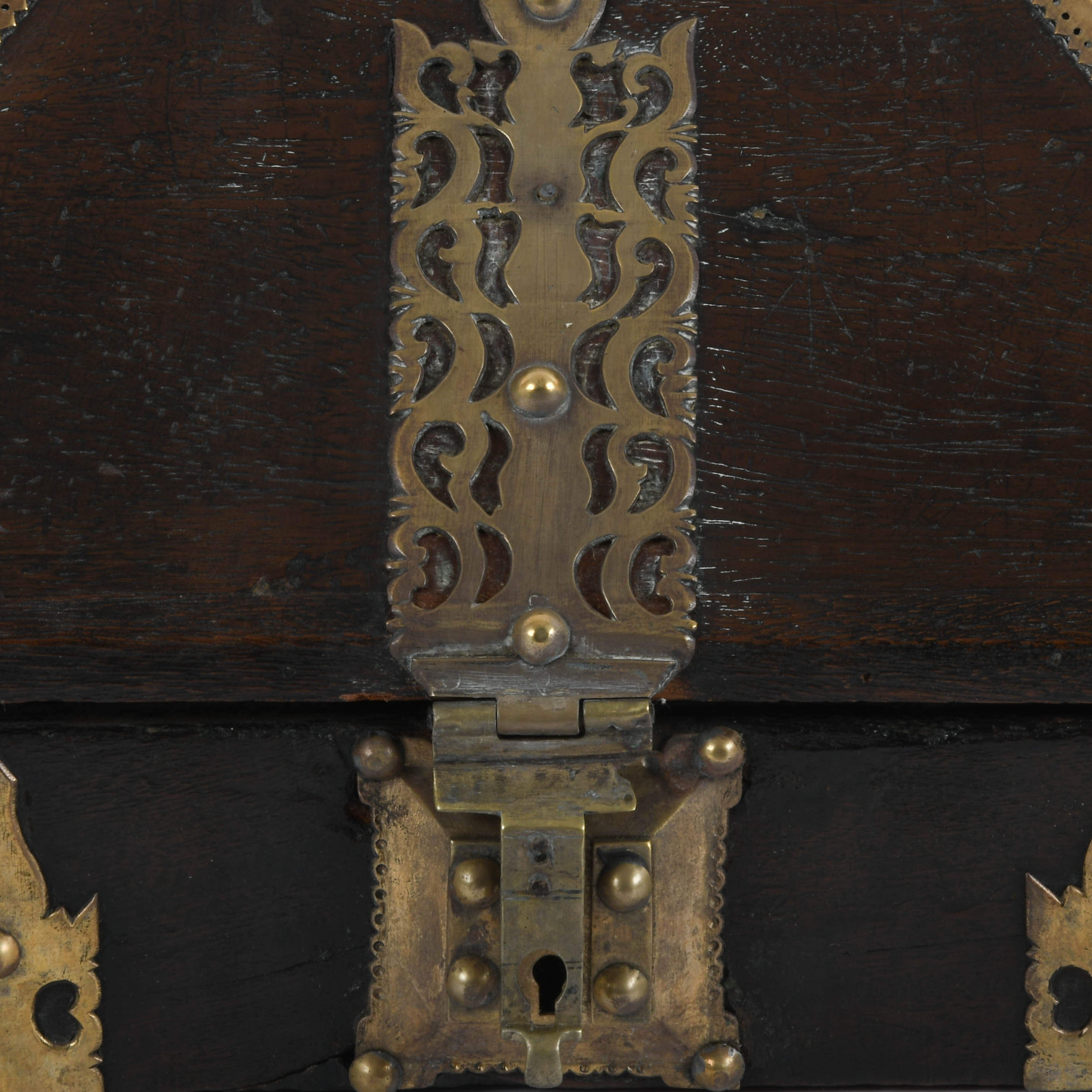 Antique Wood and Brass Dowry Jewelry Box-2