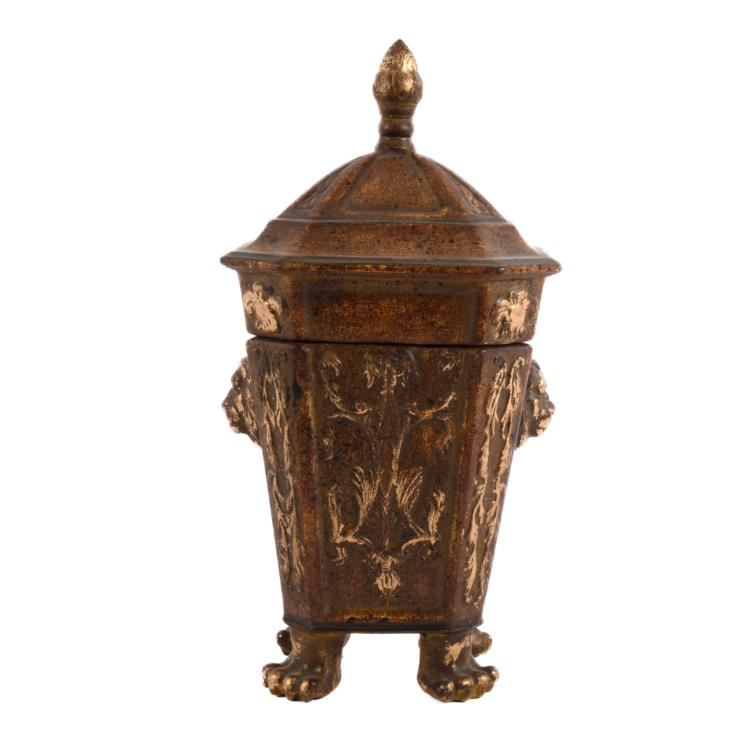 Decorative Lidded Pot with Lion Paw Feet Motif-5