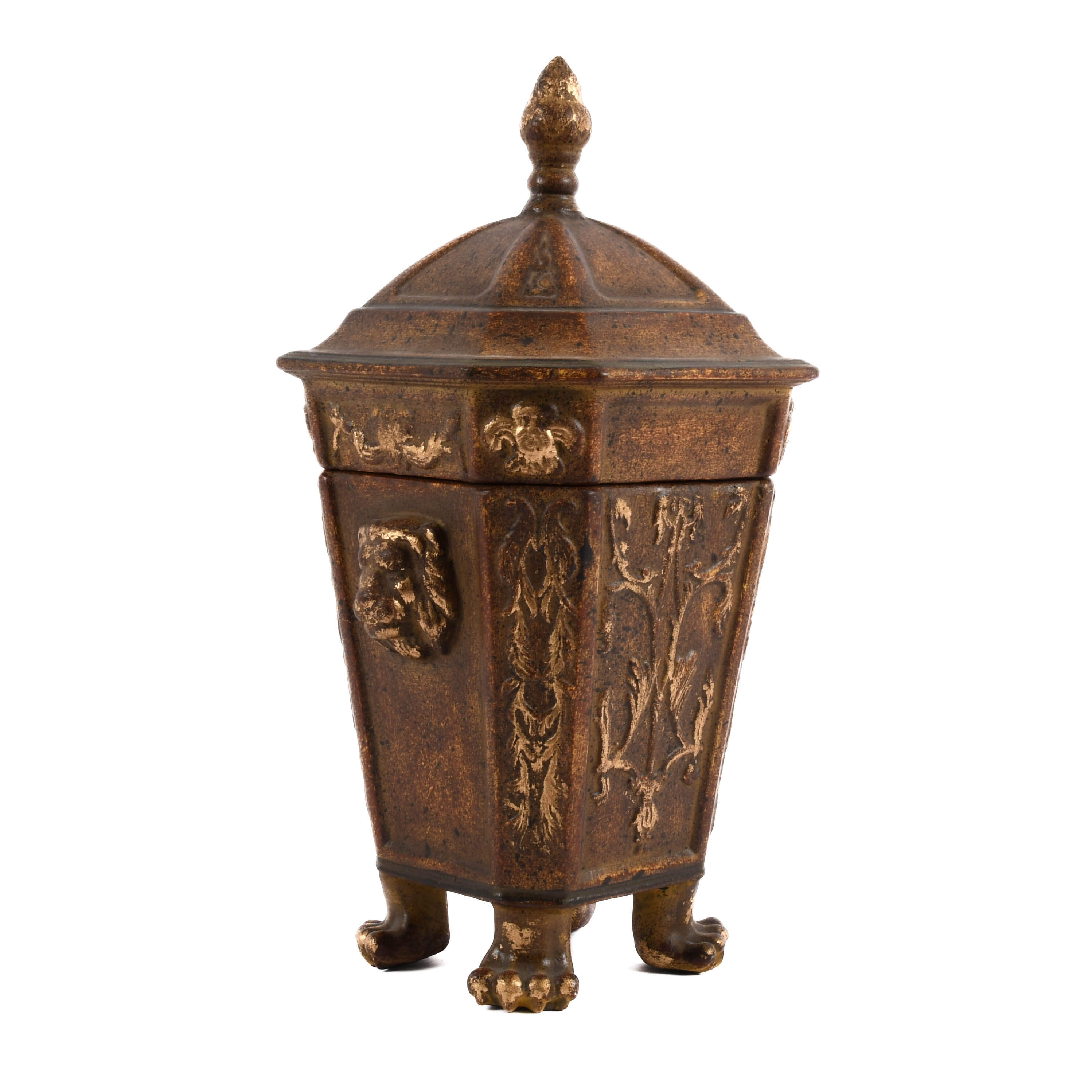 Decorative Lidded Pot with Lion Paw Feet Motif-4