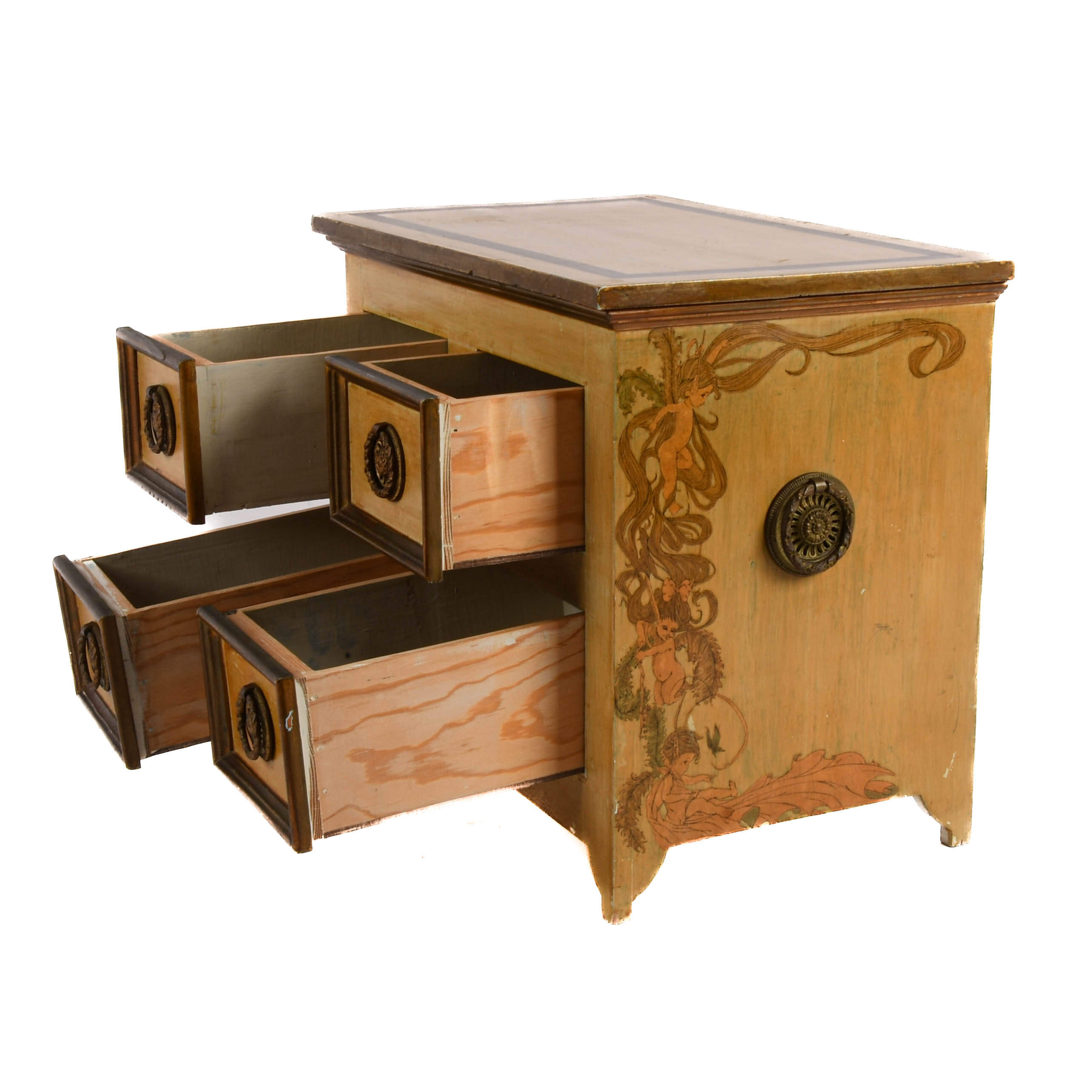 Bench Made Wood and Hand-Decorated Tabletop Storage Cabinet-4
