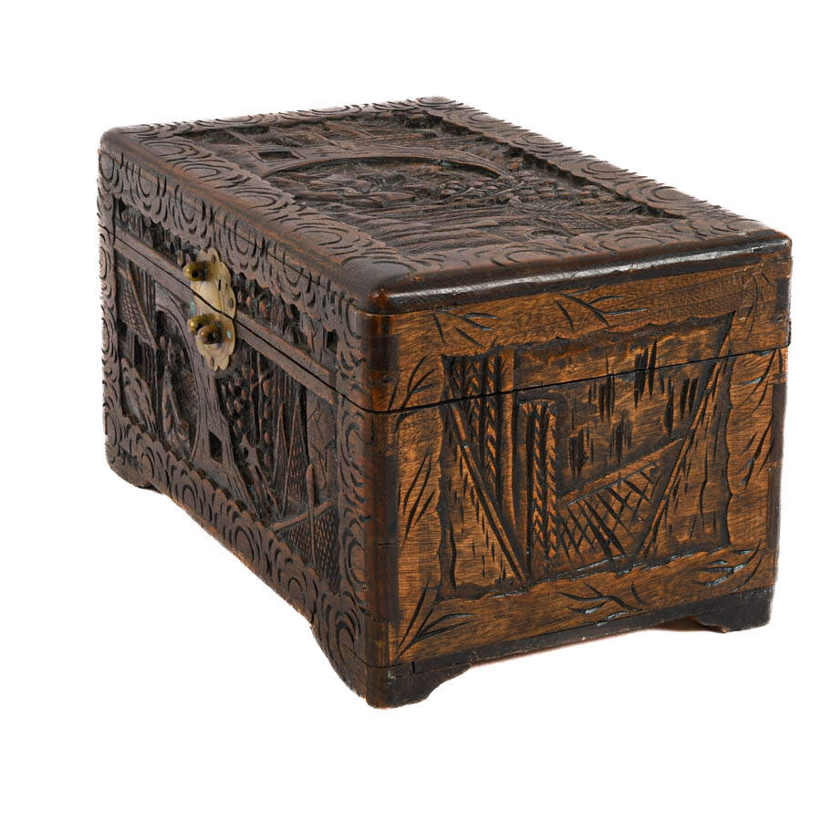 Chinese Carved Wood Camphor Storage Box-4