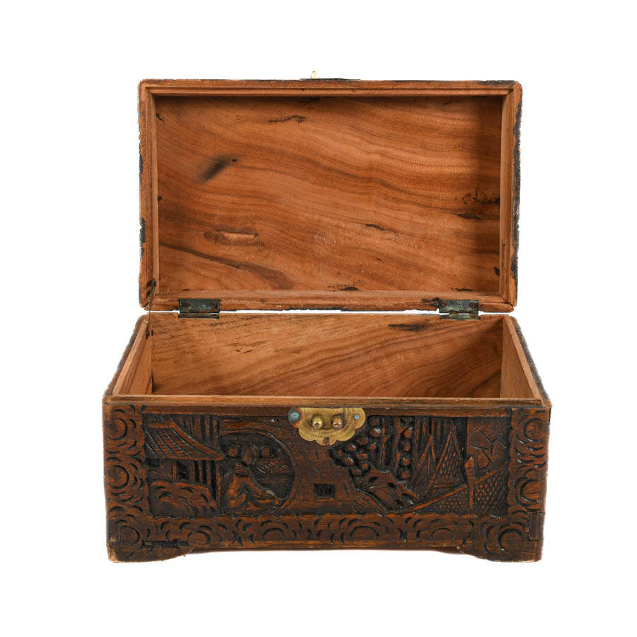 Chinese Carved Wood Camphor Storage Box-1