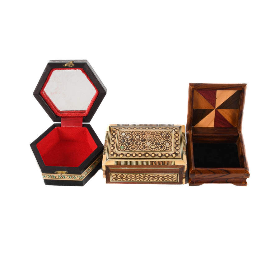 Group of Three Marquetry and Inlaid Trinket Boxes-1