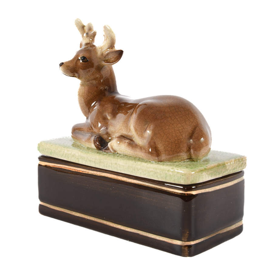 Takahashi Drip Glaze Pottery Figural Deer Box-3