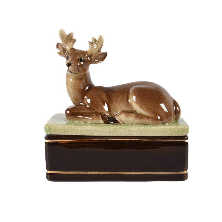 Takahashi Drip Glaze Pottery Figural Deer Box-1