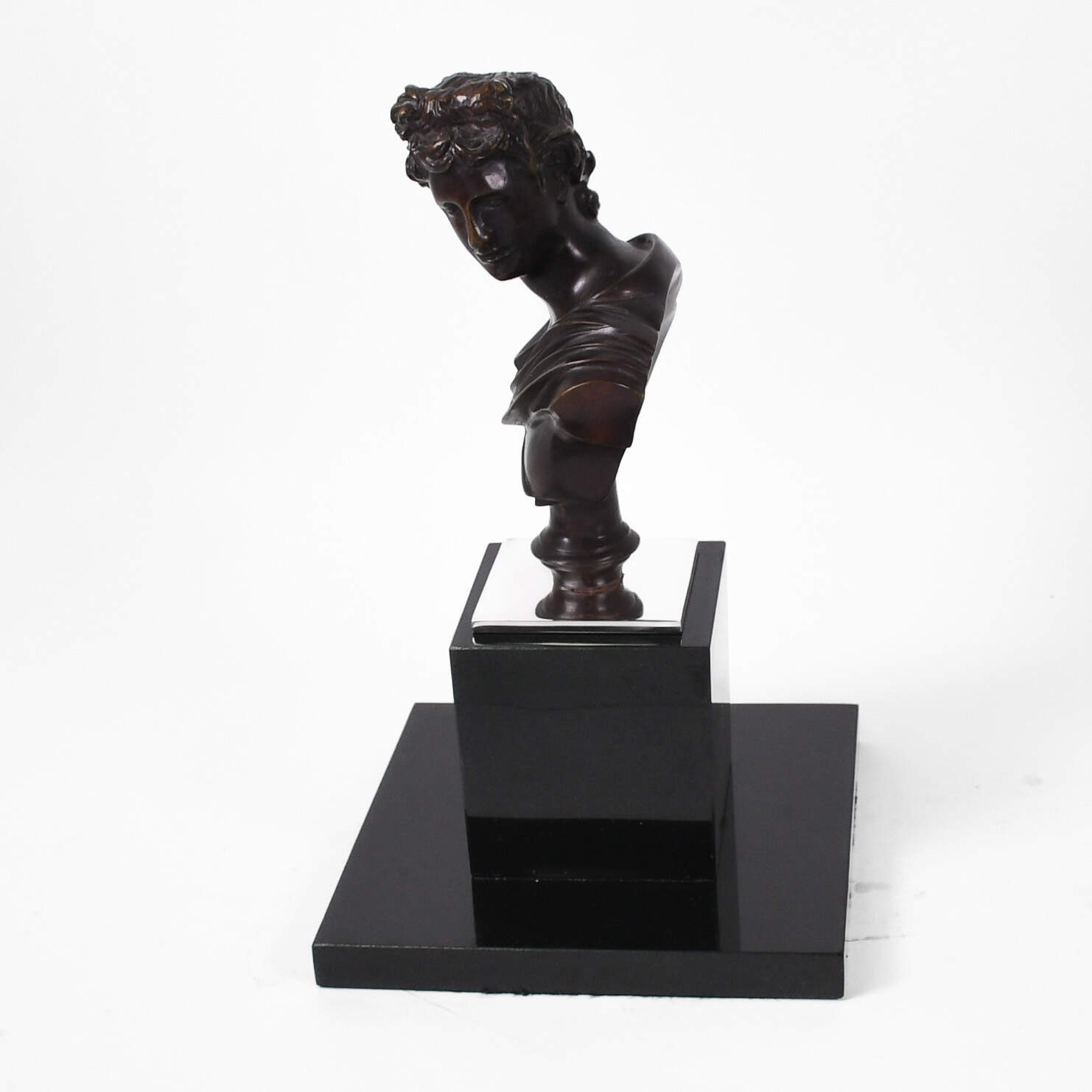 Unsigned Apollo Belevedere Bronze Sculpture on Black Marble Base-4