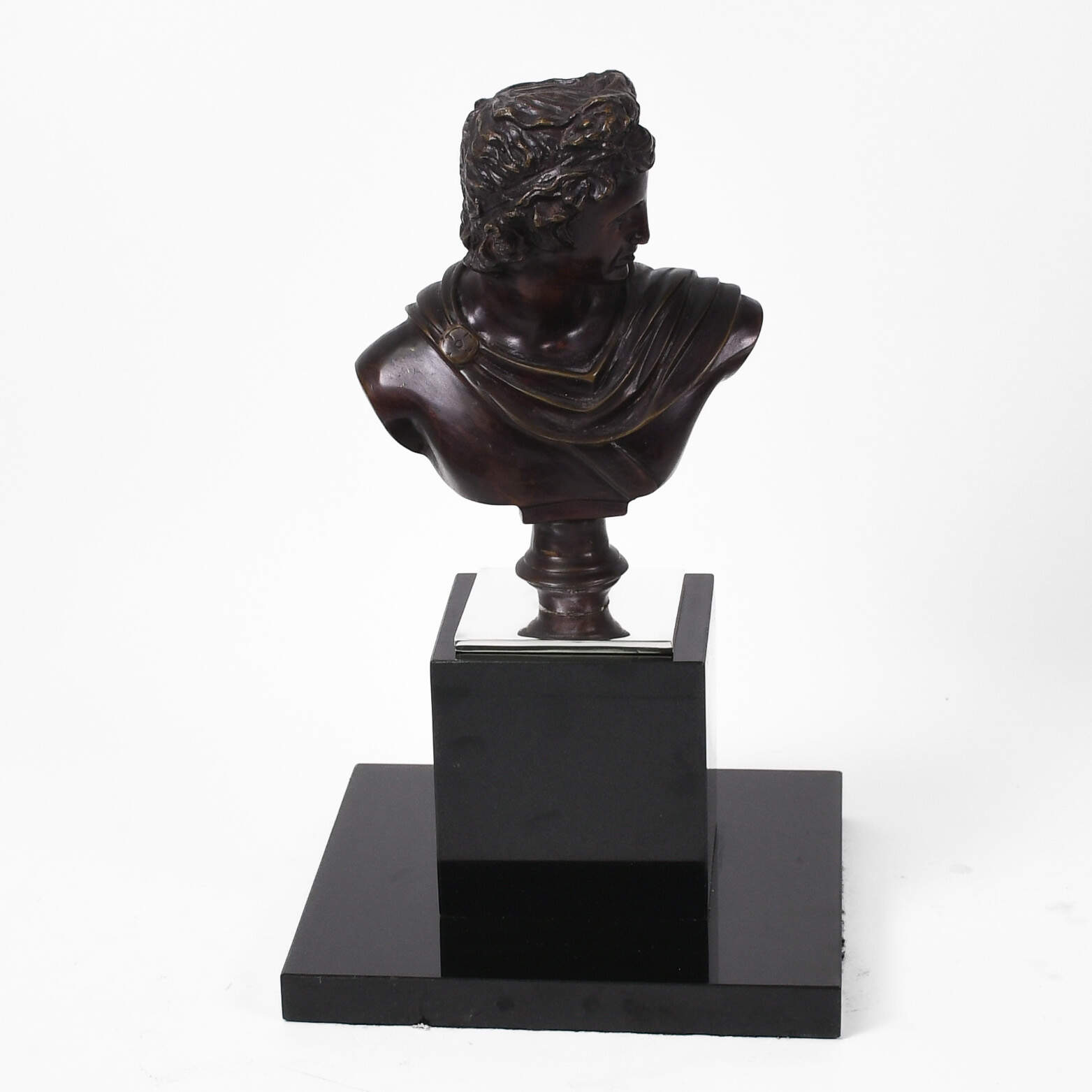 Unsigned Apollo Belevedere Bronze Sculpture on Black Marble Base-1