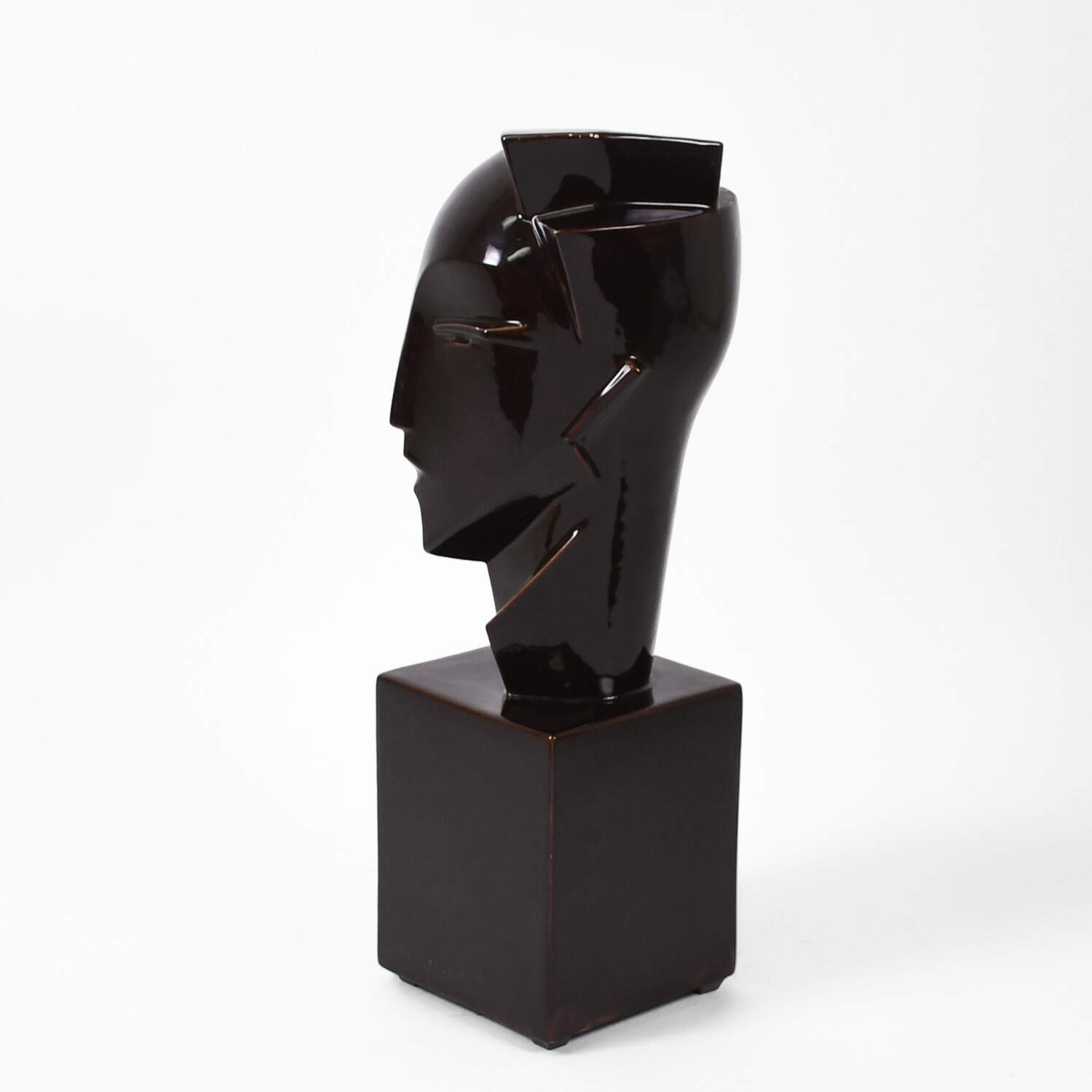 Cubist Head Bust on Square Base Attributed to Sculptor Lindsey B.-4