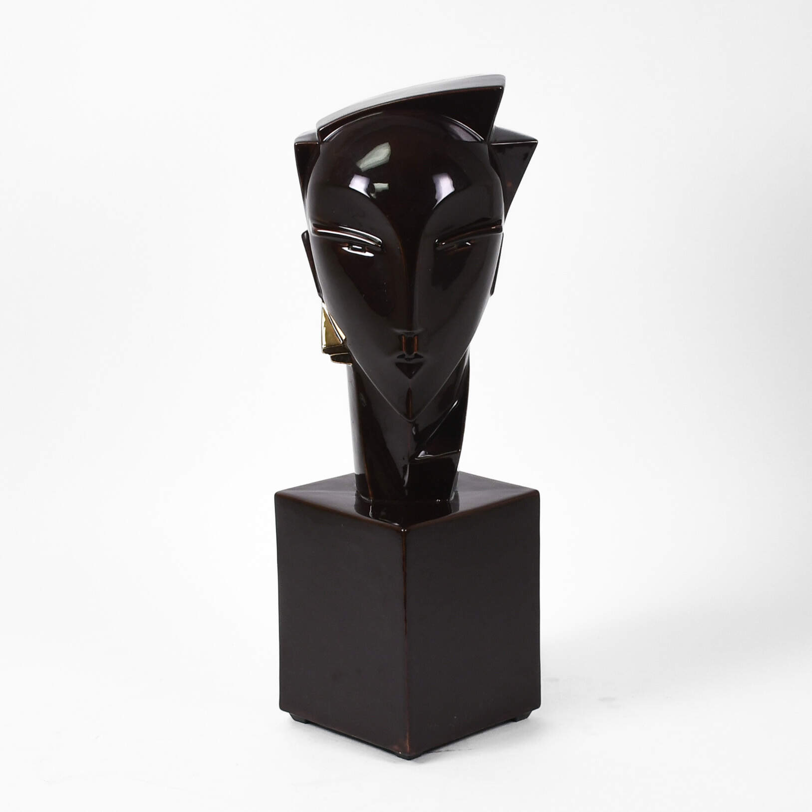 Cubist Head Bust on Square Base Attributed to Sculptor Lindsey B.-1