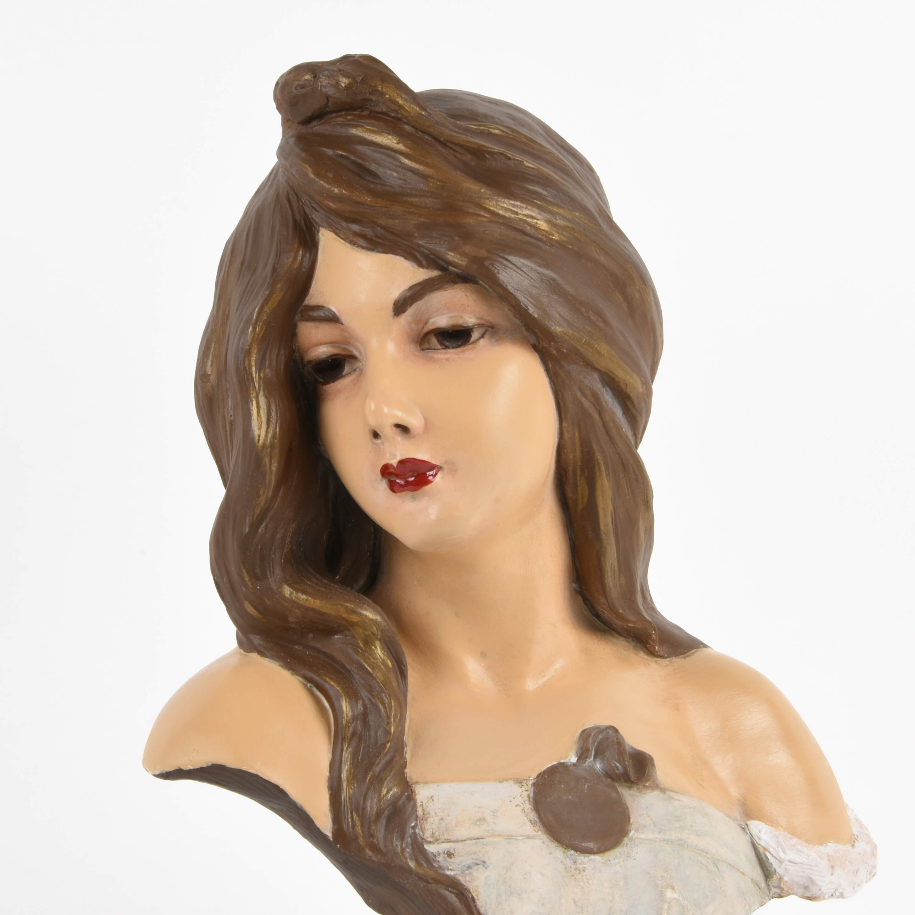 Antique C. Hennecke Chalkware Female Bust-5